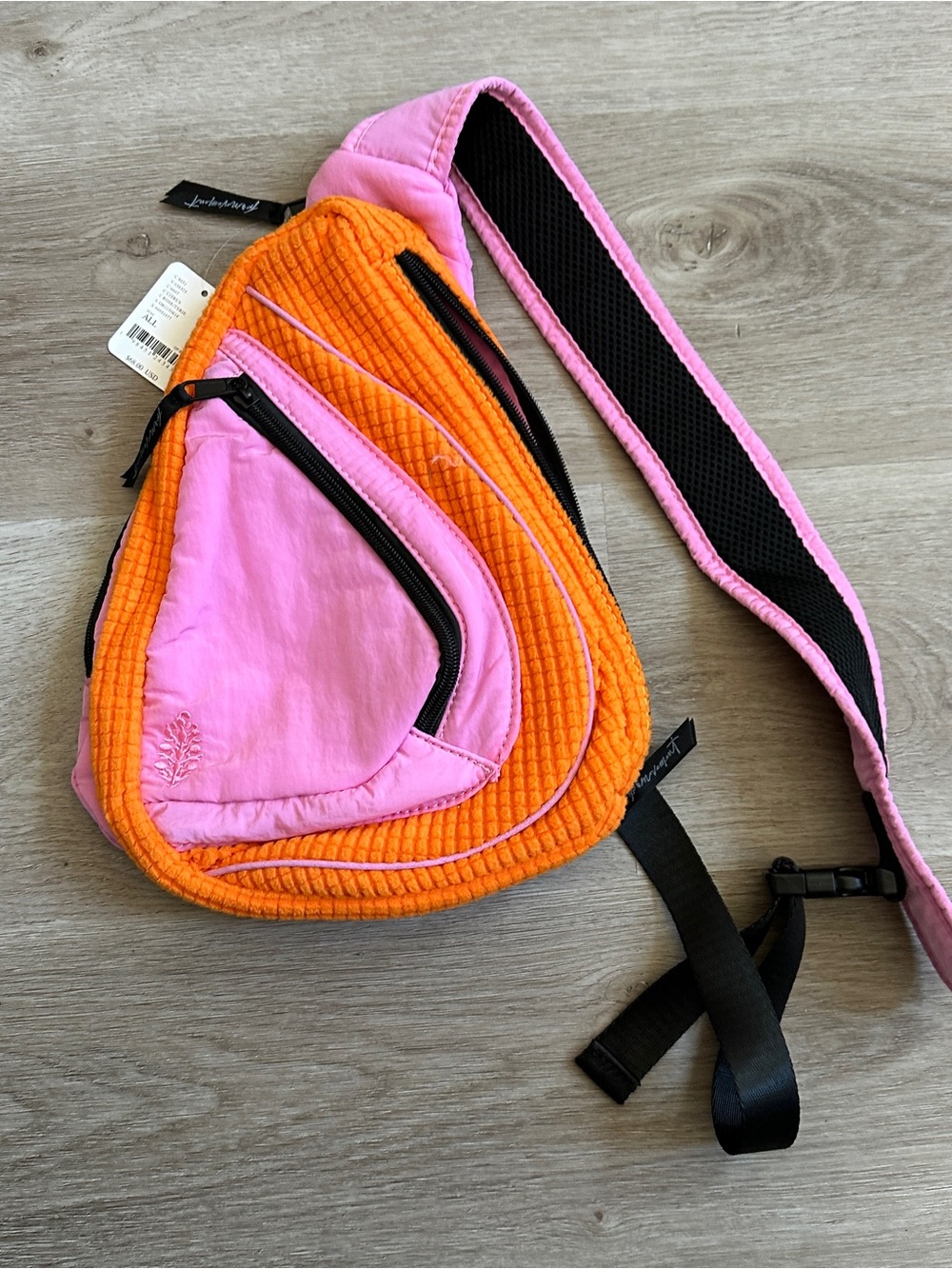 NWT Free People Movement Hudson Sling Bag Pink Orange Colorblock Quilted